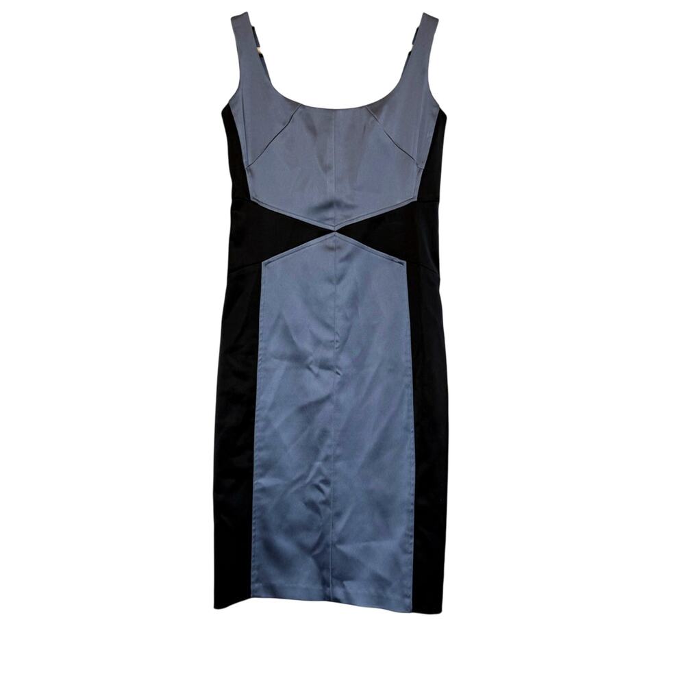 DAVID MEISTER black gray satin sleeveless short lined cocktail formal dress